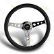 W-power 14 Black Leather White Stitch 6-hole Spoke Chrome Center Steering Wheel