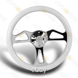 W-power 350mm Classic White Wood Grain 6-hole Chrome Spoke 14 Steering Wheel