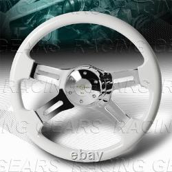 W-power 406mm White Wood Grip 2 Deep Dish Chrome 4-spokes 16 Steering Wheel