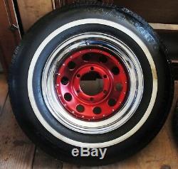 Wheels, Set 4 red chrome & chrome, white wall tires
