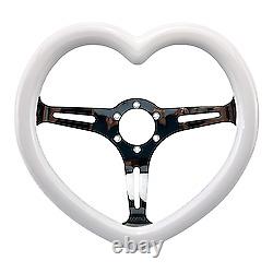 White 350mm Custom Wood Hella Heart Shape Steering Wheel Concave Fit Nardi, NRG
