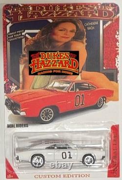 White'69 DODGE CHARGER Custom Hot Wheels Dukes of Hazzard Series with Chrome RR