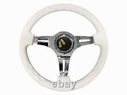 White Chrome 350mm TS Steering Wheel + Quick Release boss BKB for TOYOTA