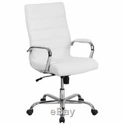 White Chrome Ergonomic Executive Chair High Back Swivel with Wheels