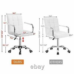 White Cute Modern Leather Office Computer Comfy Rolling Desk Chair with Wheels