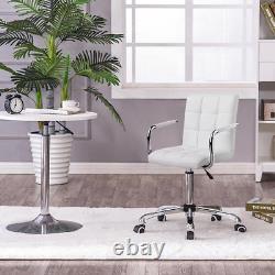 White Desk Chairs with Wheels/Armrests Modern PU Leather Office Chair Midback Ad