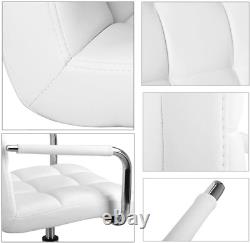 White Desk Chairs with Wheels/Armrests Modern PU Leather Office Chair Midback Ad