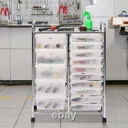 White Frost 15 Drawer Organizer Cart Chrome Rolling Storage Craft Office Utility