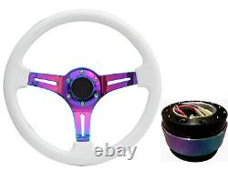 White Neo Chrome TS Steering Wheel + Black Quick Release boss BN for TOYOTA