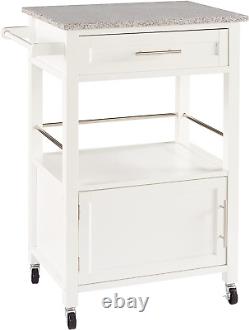 White Storage Cart on Wheels with Granite Top. Great for Small Kitchens