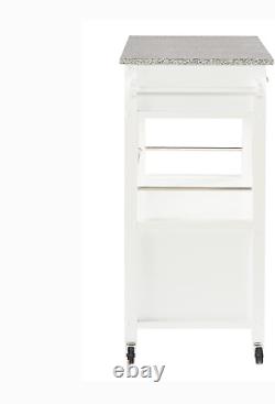 White Storage Cart on Wheels with Granite Top. Great for Small Kitchens