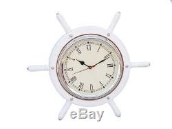 White Wood And Chrome Ship Wheel Clock 15