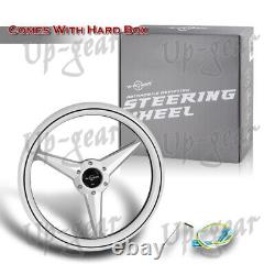 White Wood Grip W-Power 13.75 Chrome 3-Spoke 6-Hole Center Steering Wheel