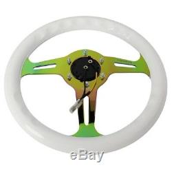 White Wood/Neo Chrome Slit Hole 310mm ST-310WT-MC NRG Steering Wheel+Horn Button