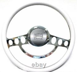 White and Chrome Hot Rod Steering Wheel - 9 Hole for GM Columns, Ididit, etc