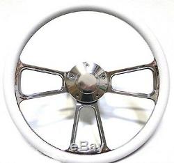 White and Chrome Steering Wheel + Install Kit for GM and GM-style Columns