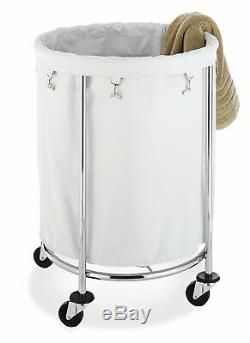 Whitmor Round Commercial Hamper with Wheels White & Chrome