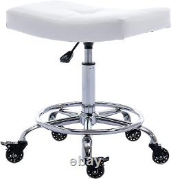 Wide Rolling Stool with Locking Wheels Footrest Adjustable Height Swivel for Sal