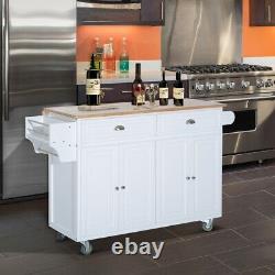 Wood Top Drop Leaf Kitchen Rolling Island Cart Table Cart on Wheels White