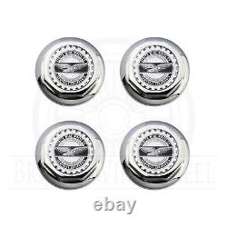 Zenith Chrome & White Metal Wire Wheel Chip Emblems with Spinner Caps, Set of 4