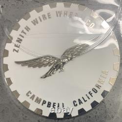 Zenith Wire Wheel Thin Metal Chips Emblems Set Of 4 Size 2.5 White & Chrome